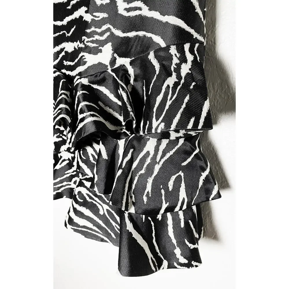 Bardot Women's Zebra Frill Dress Cocktail Mini Adjustable Straps Black White NWT